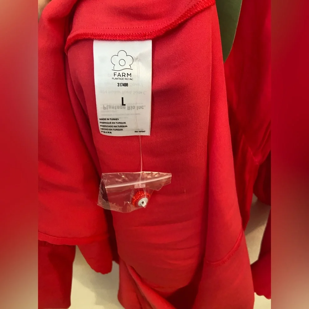 FARM Rio Red Cutout Front Bishop Sleeve Dress - Picture 9 of 10